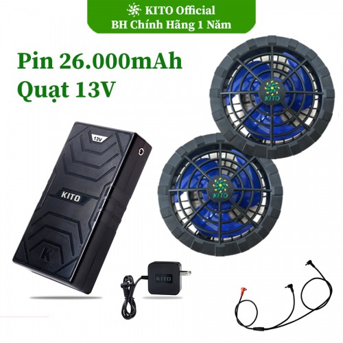Bộ phụ kiện KITO Nhật Bản Chính Hãng Pin 26.000mAh, Quạt 13V không chổi than, BH đổi mới 1 Năm